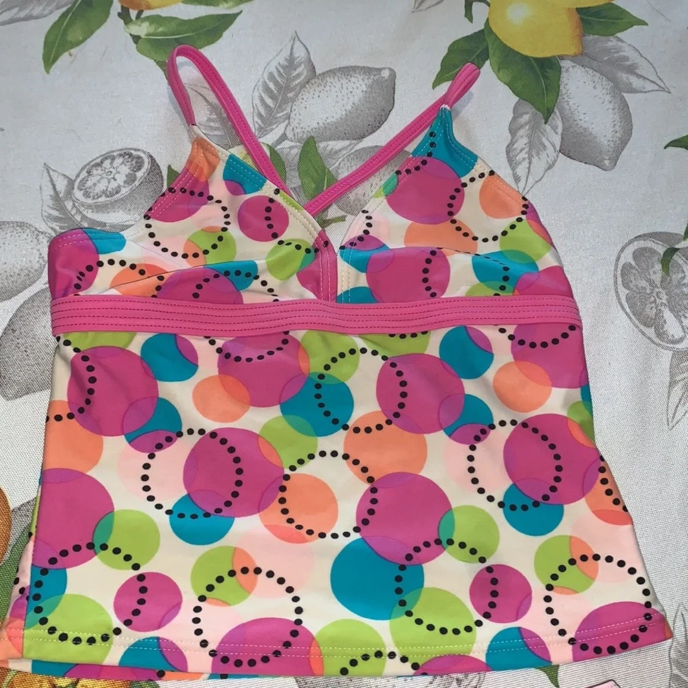 2 pc Cute pink polka dot circle girls tankini Size 8/10 EUC